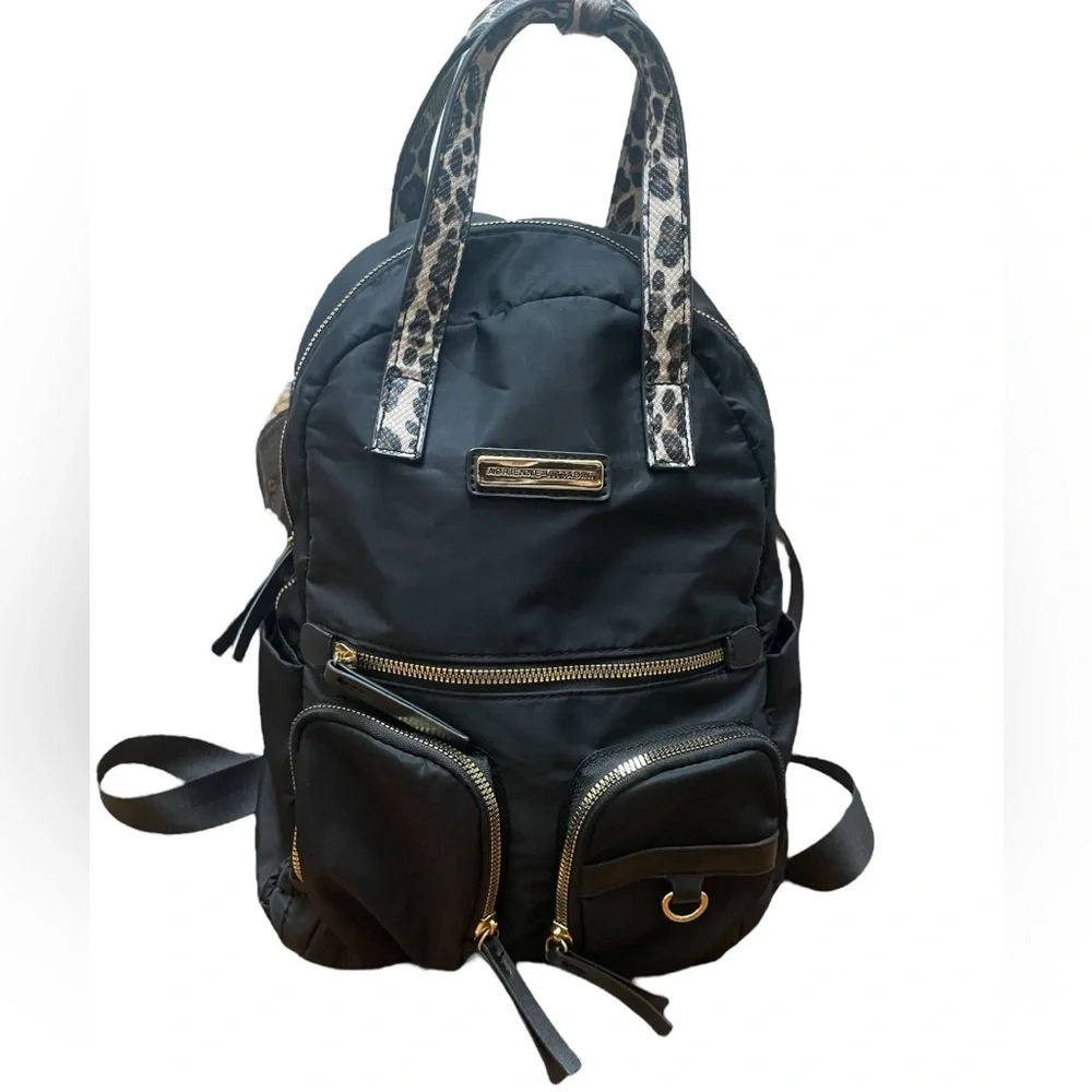 Adrienne Vittadini Top Handle Black and Leopard Print Backpack